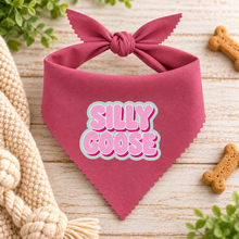 Silly goose dog bandana in dusky pink. Funny cute slogan dog bandana. Adjustable dog neck tie. Printed dog bandana humour
