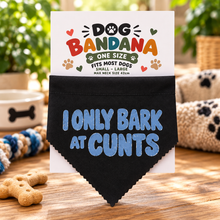 I only bark at cunts dog bandana. Funny slogan dog scarf in black
