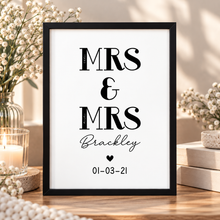Mrs and Mrs print. Personalised wedding gift