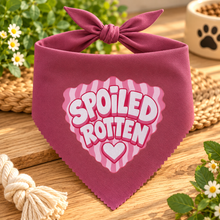 Spoiled rotten pink dog bandana - funny slogan dog neck tie.