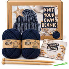 Knit your own beanie kit. Make your own beanie hat craft kit. Knitting for beginners gift. Easy knit bobble hat. 100% wool.