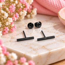Black T-bar stud earrings