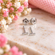 Small silver t bar studs with comfortable push backs 