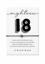 18th birthday wish bracelet with keepsake card. 18 cord bracelet. 