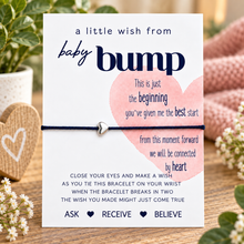 A little wish from the baby bump bracelet. Pregnancy bracelet with a black cotton cord and a small silver heart charm. Pregnancy gift. Mother’s Day gift for the expectant mum.