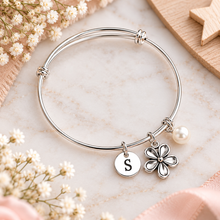 Personalised silver charm bangle with 3 charms 