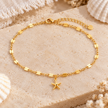 A gold chain anklet with a starfish charm. Gold starfish ankle bracelet. Gold summer ankle chain 