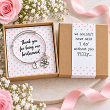 Thank you for being our brides maid gift. Silver bridesmaid charm bangle - wedding favours 