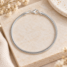3mm silver snake bracelet. Thin silver rope bracelet. Simple silver bracelet for holding European charms