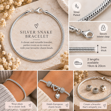 3mm silver snake bracelet. Thin silver rope bracelet. Simple silver bracelet for holding European charms. Available in 19 and 20cm lengths 