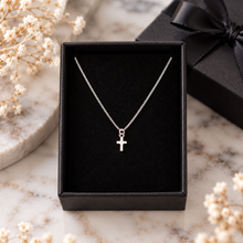 Sterling silver dainty cross necklace with gift box.  