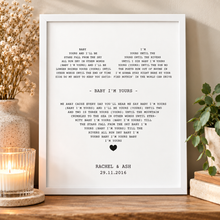 Personalised lyrics print. Song words print. First dance print. Wedding present - first paper anniversary gift 