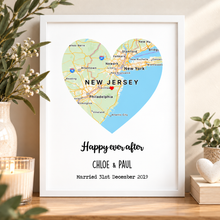 Personalised map anniversary print. Wedding gift. Customised wedding location poster. Anniversary present