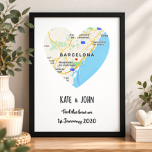 Personalised map anniversary print. Wedding gift. Customised wedding location poster. Anniversary present 