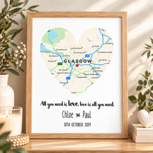Personalised map anniversary print. Wedding gift. Customised wedding location poster. Anniversary present