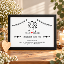 Personalised engagement print with stick people  