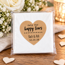 Personalised wedding tissues. Only for happy tears tissues. Customised wedding favours 
