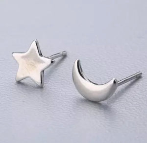 sterling silver moon and star studs 