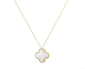 gold and white pearl clover necklace
