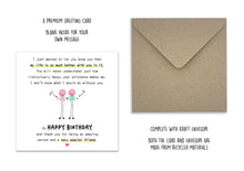 Handmade birthday card with text and a kraft envelope on a white background