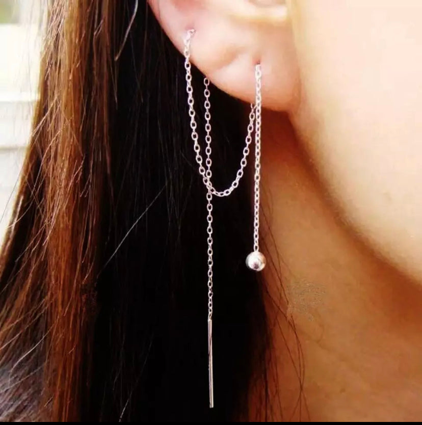 silver feed through earrings