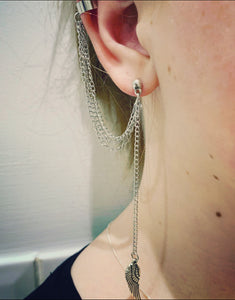 silver angel wing ear cuff and earring
