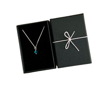 silver birthstone necklace and box