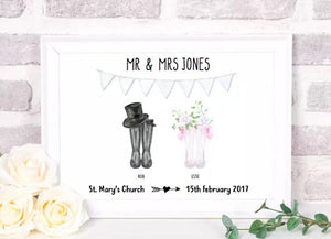 Personalised Wedding Wellies Print