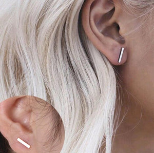 silver t bar stud earrings