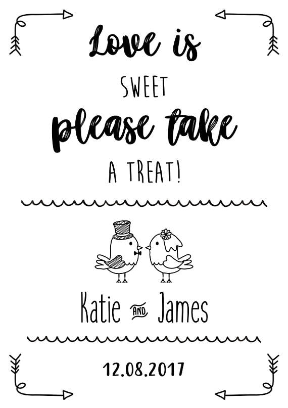 Love is sweet please take a treat wedding sign print