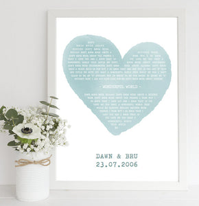 Framed Personalised Song Lyrics Print in Colour