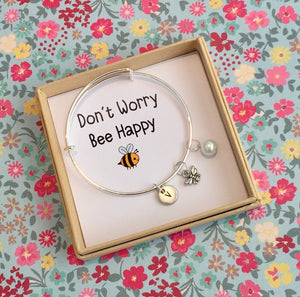 personalised don't worry bee happy charm bracelet