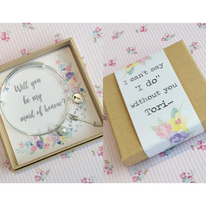 Will you be my Maid of Honour Bangle With 3 Charms complete with gift box & personalised sleeve