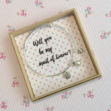 Will you be my Maid of Honour Bangle With 3 Charms complete with gift box & personalised sleeve