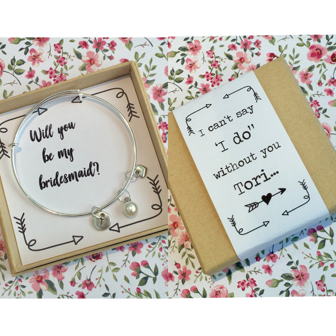 will you be my bridesmaid bangle with personalised gift box